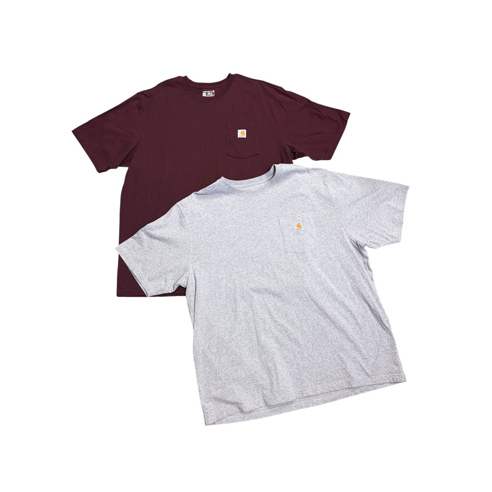 Carhartt Mens 2XL Loose Fit Heavyweight Pocket T-Shirt Lot 2 Burgundy Gray